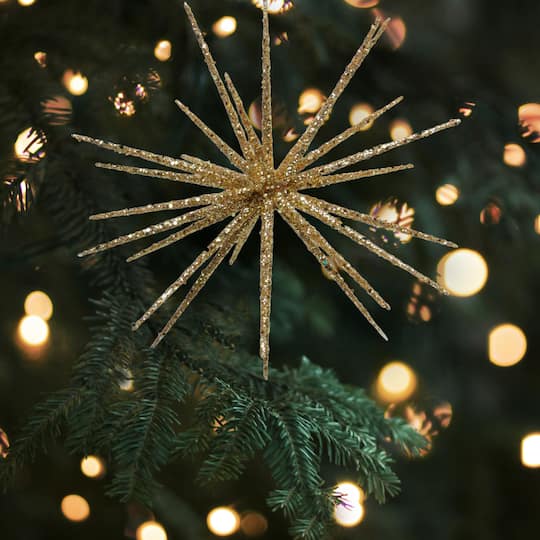 12" Shimmering Gold Glitter Starburst Christmas Ornament